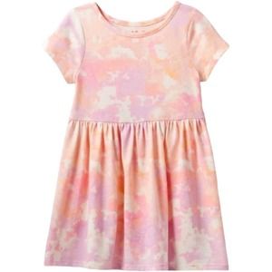 Toddler Girls' Printed Knit Short Sleeve Dress - 2T - Light Pink Warm Tie Dye